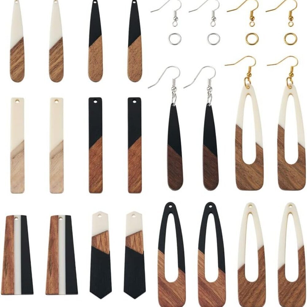 16Pcs Teardrop Resin Wood Earrings Charms Long Drop Shape Wooden Earring Blanks